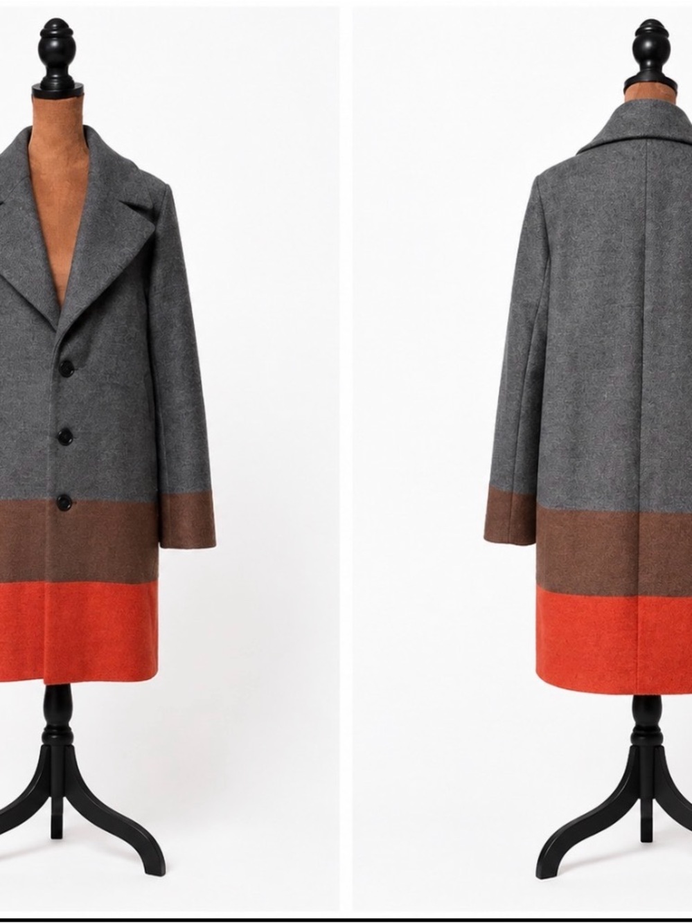 BOSS Color Block Wool Blend Tailored Coat Gray Brown Rust Orange-Women Size 2